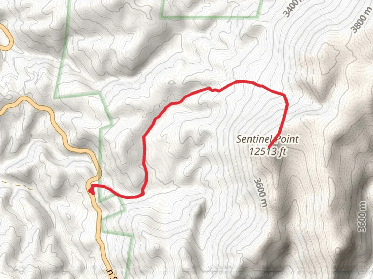 An image depicting the trail Sentinel Point via Horsetheif Park Trail Out and Back and its surrounding area.