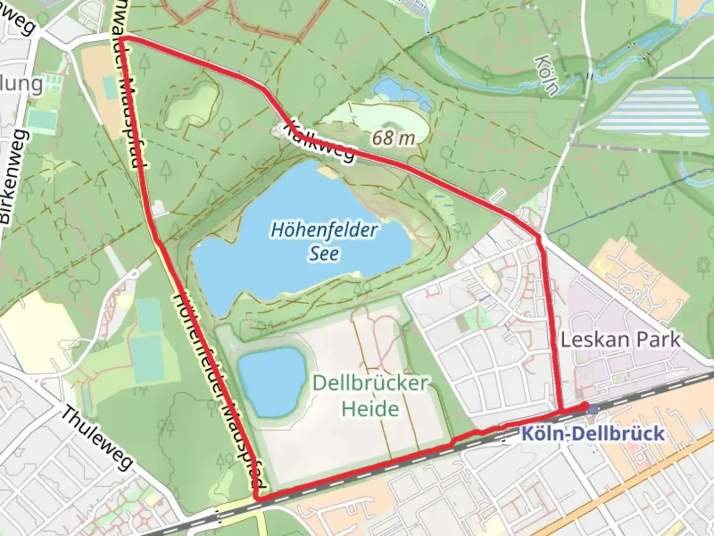An image depicting the trail Dellbrücker Heide and Höhenfelder See Loop via Kalkweg and its surrounding area.
