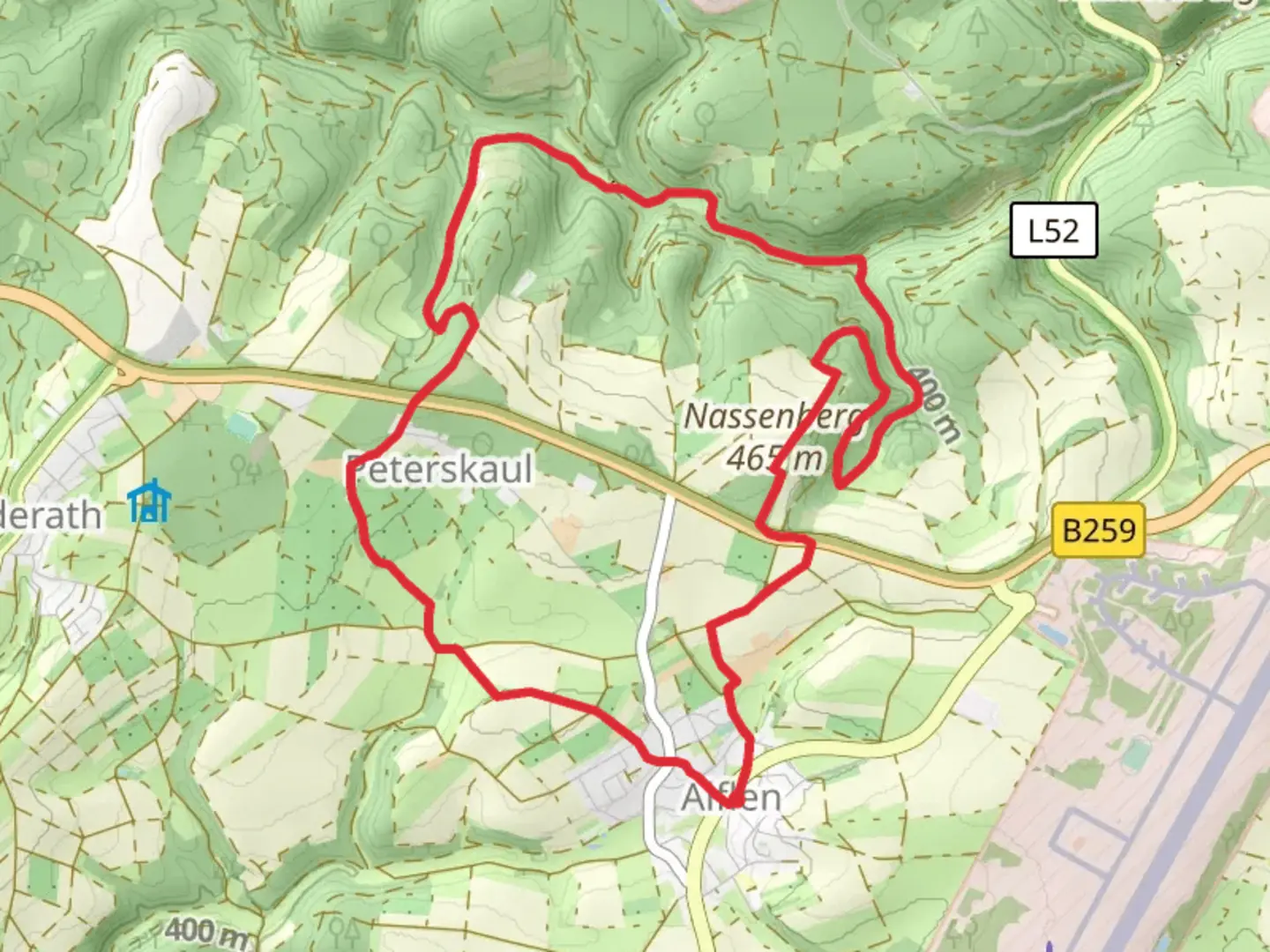 An image depicting the trail Nassenberg via Wacholder Endert Pfad Loop and its surrounding area.