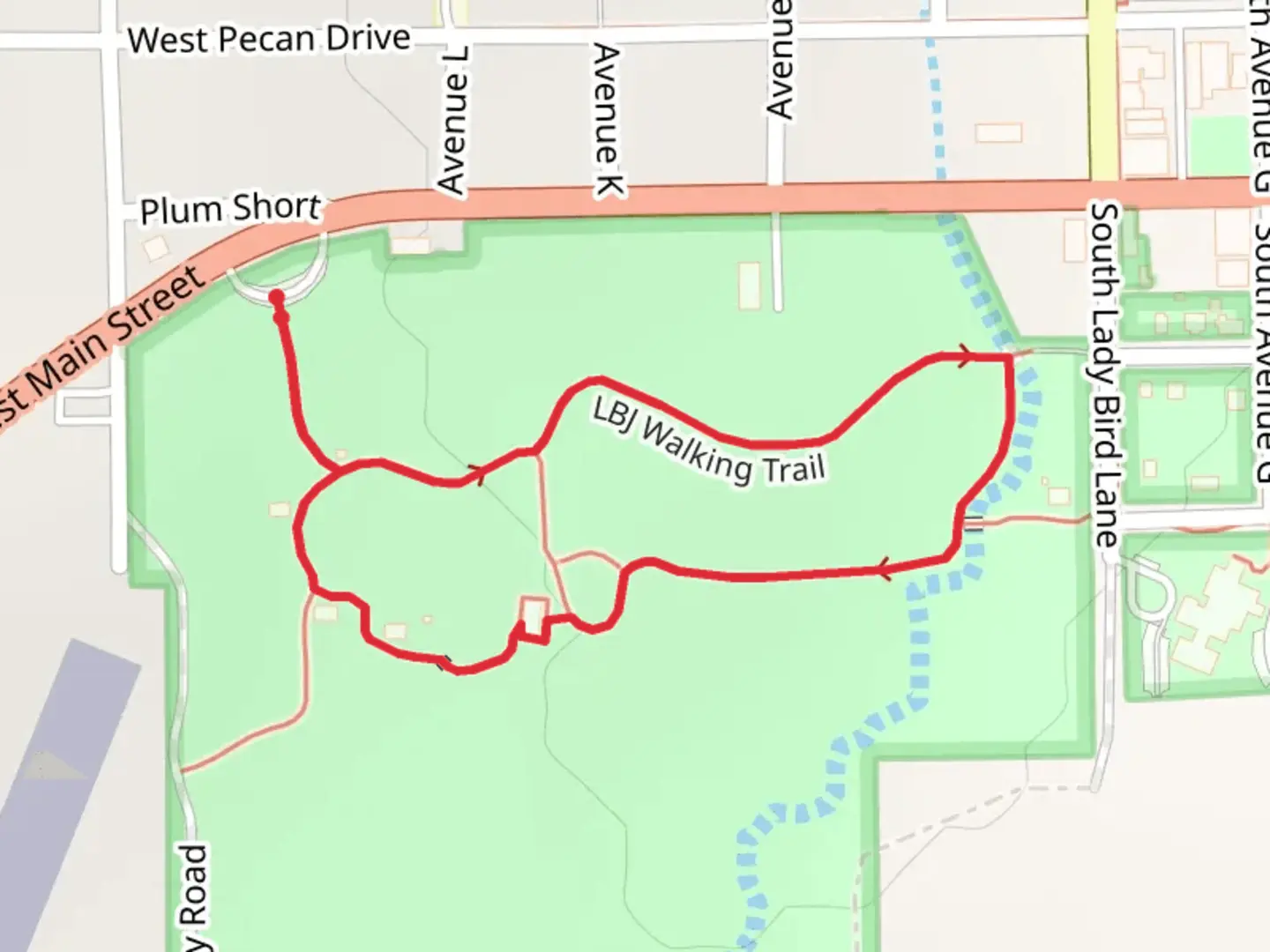 An image depicting the trail LBJ Walking Trail Loop and its surrounding area.