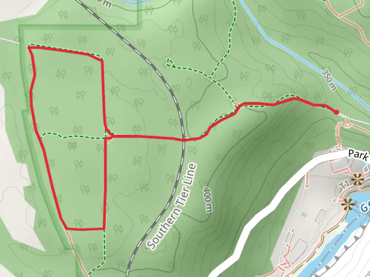 An image depicting the trail Bigelow Corners via Mery Jemison Trail and its surrounding area.