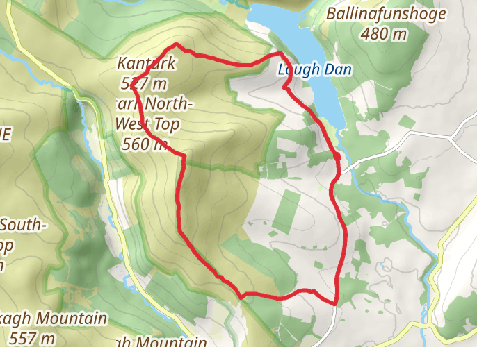 Lough Dan, Kanturch, Scarr, Brushers Gap mobile static map