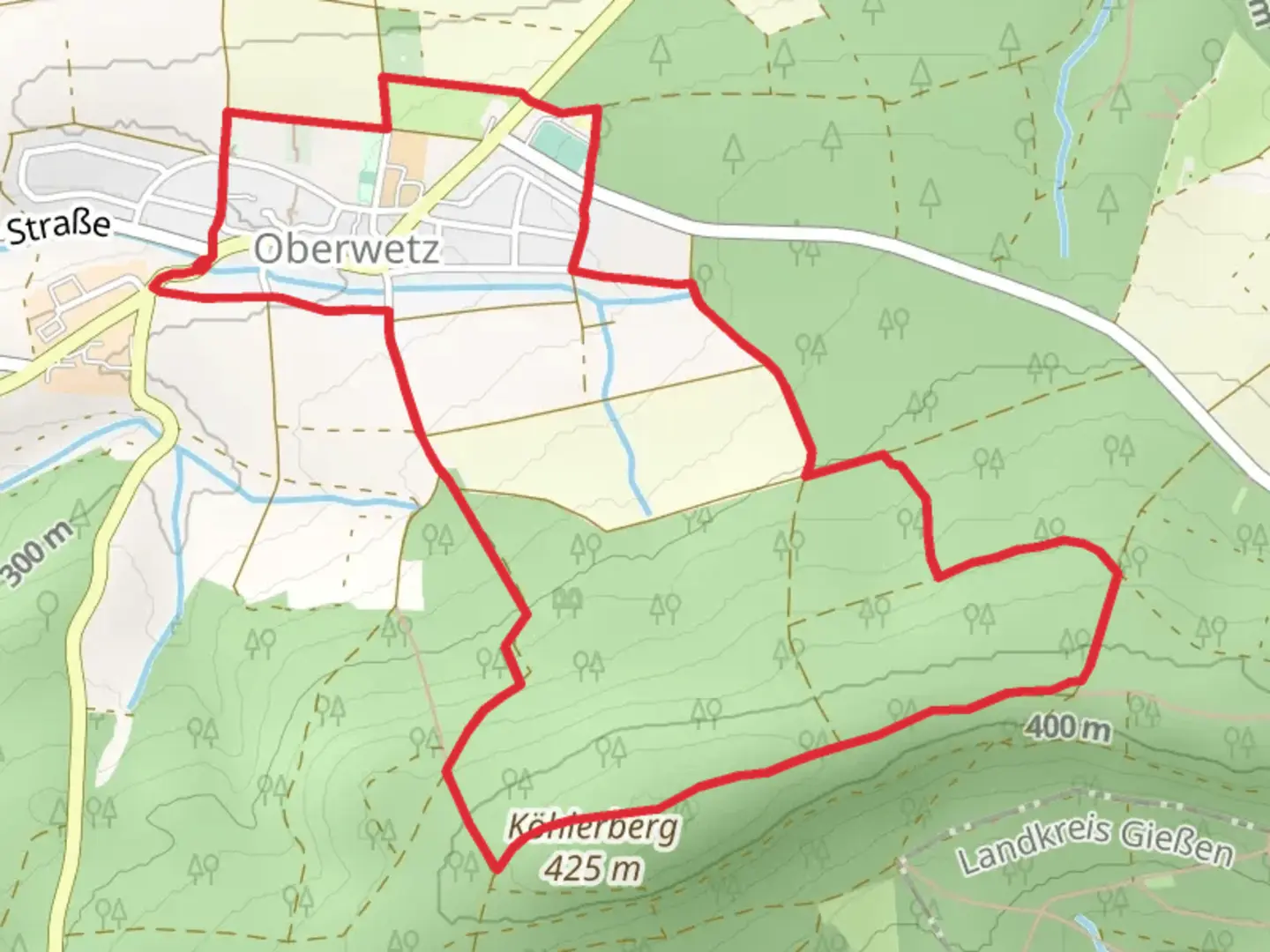 An image depicting the trail Wanderwege Oberwets Eichenblatt and its surrounding area.