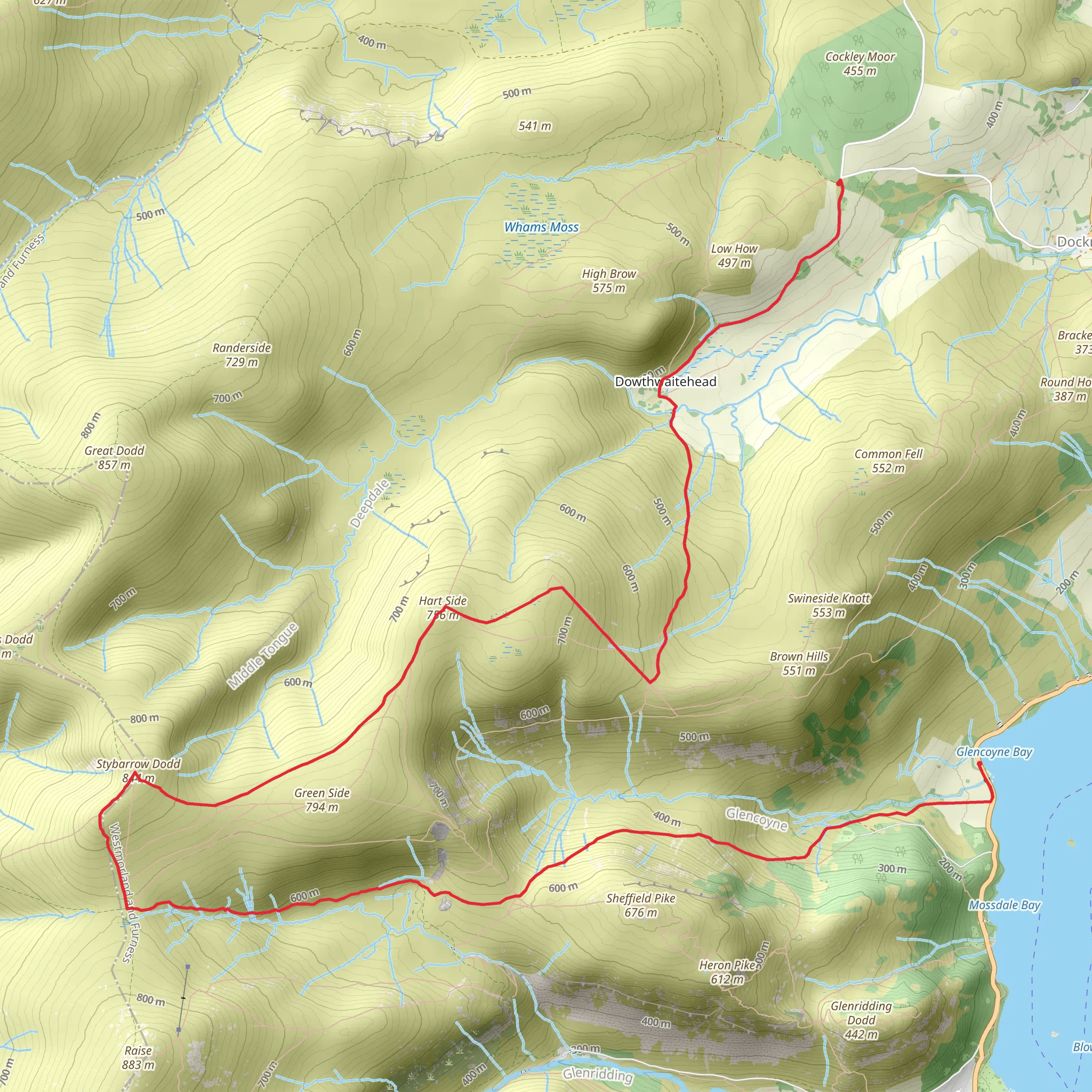 Hart Side and Stybarrow Dodd from Sheepfold to Glencoyne Bridge mobile static map