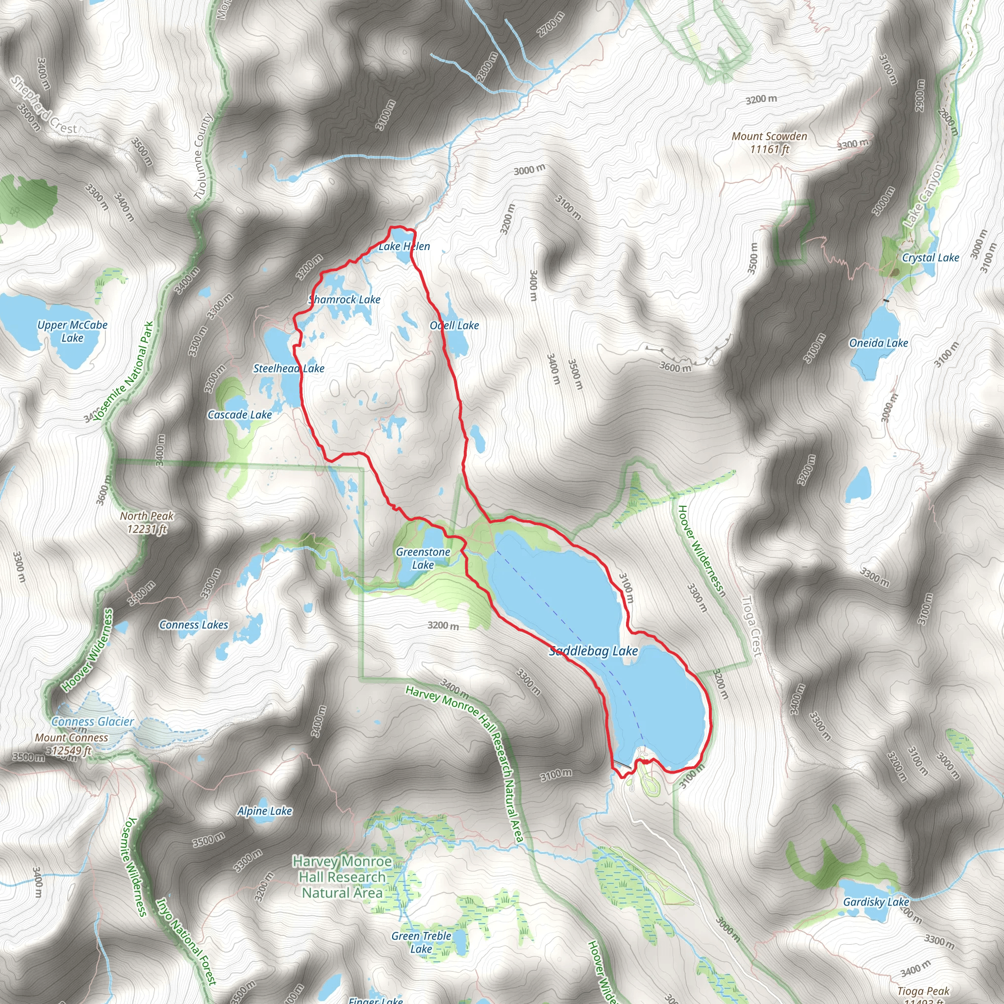 Saddlebag Lake and Lake Helen Loop mobile static map