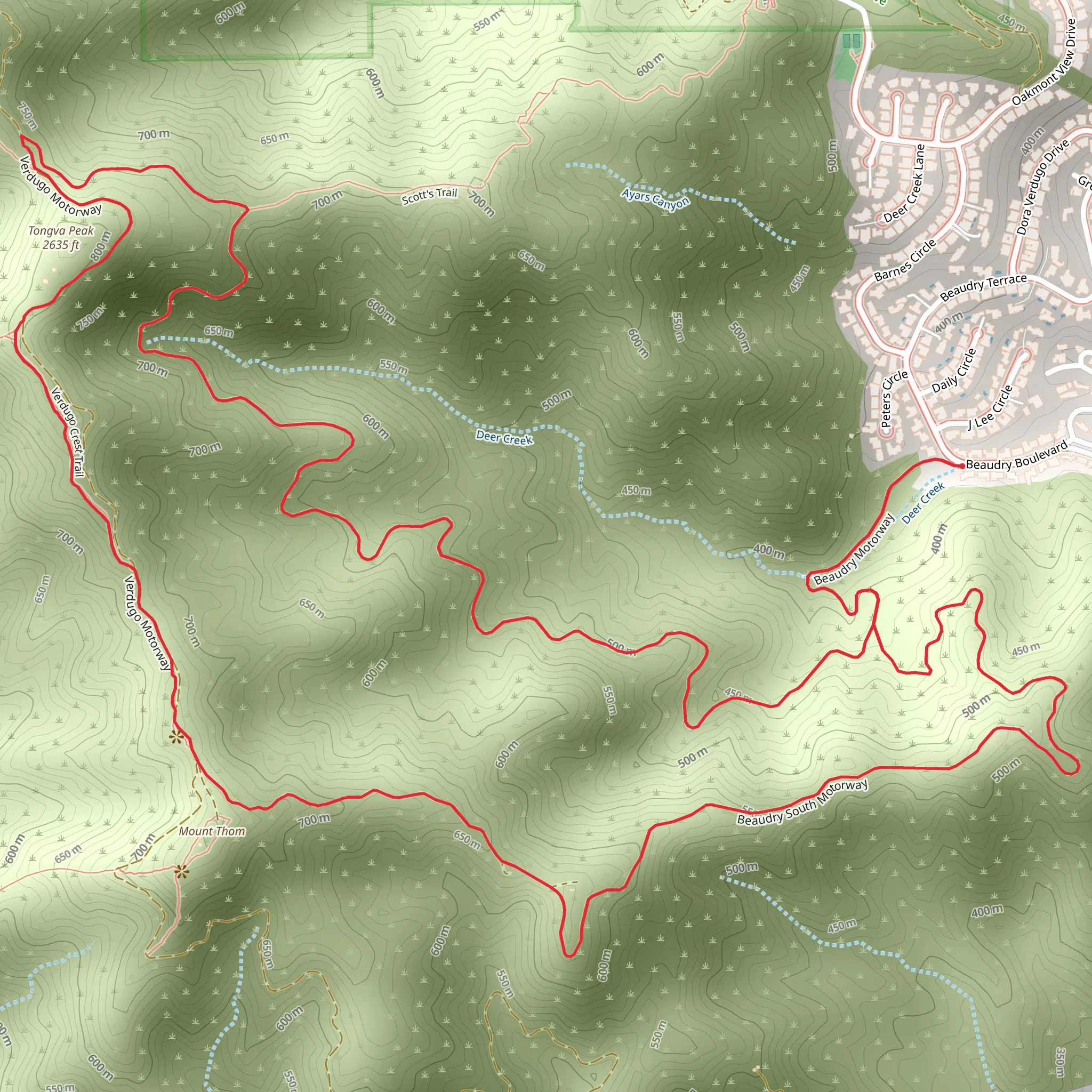 Tongva Peak Loop via Verdugo Crest mobile static map