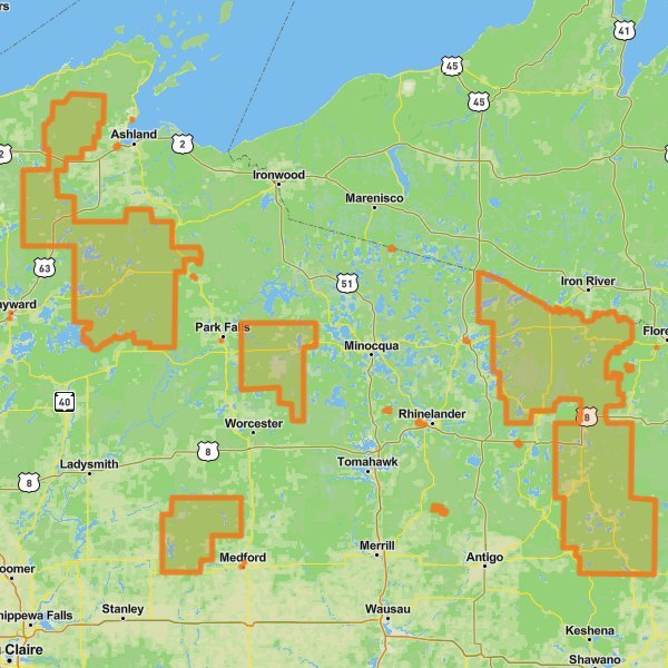 Chequamegon-Nicolet National Forest mobile static map