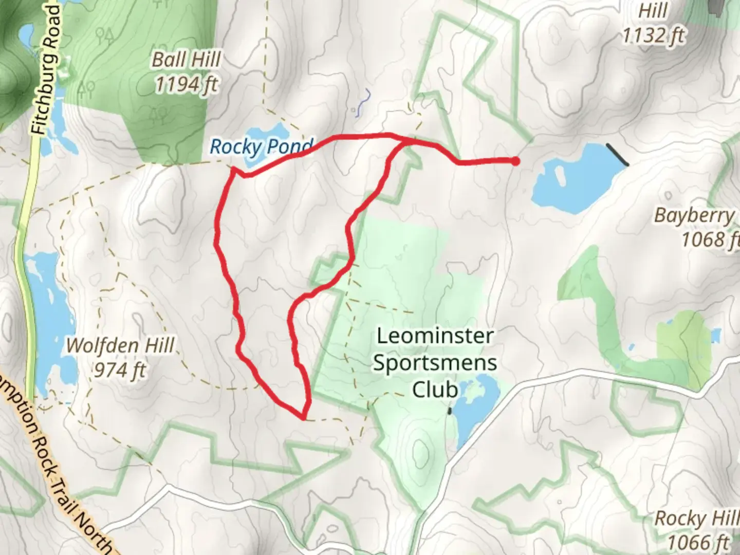 An image depicting the trail Leominster Sportsmens Club Loop - Elm Street and its surrounding area.