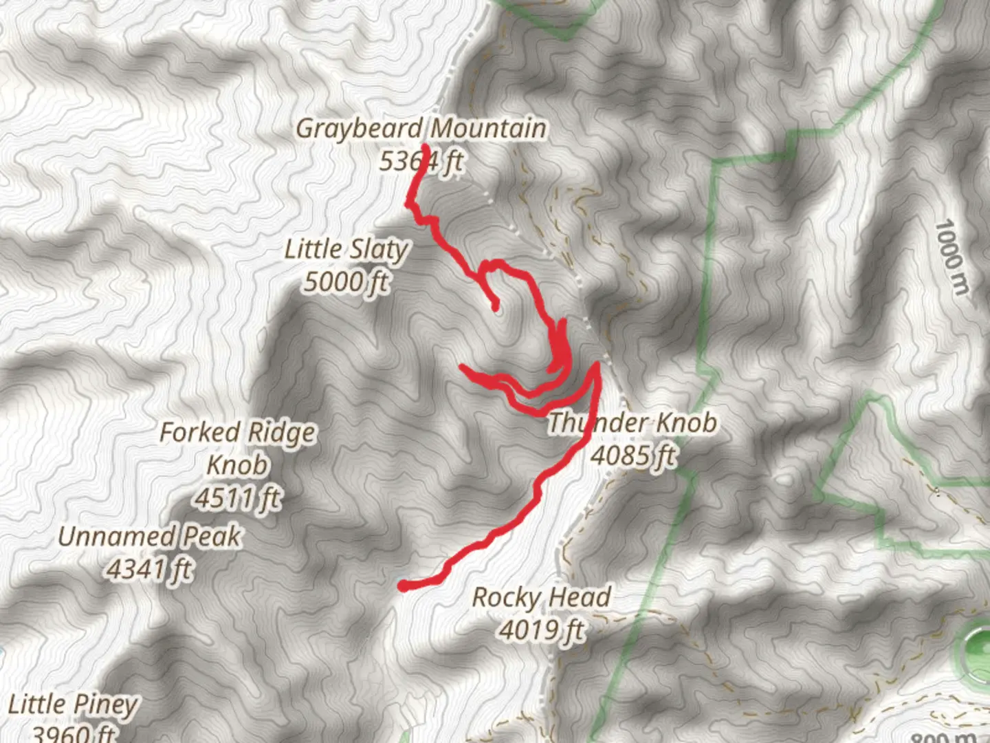 An image depicting the trail Walker's Knob and Graybeard Trail and its surrounding area.