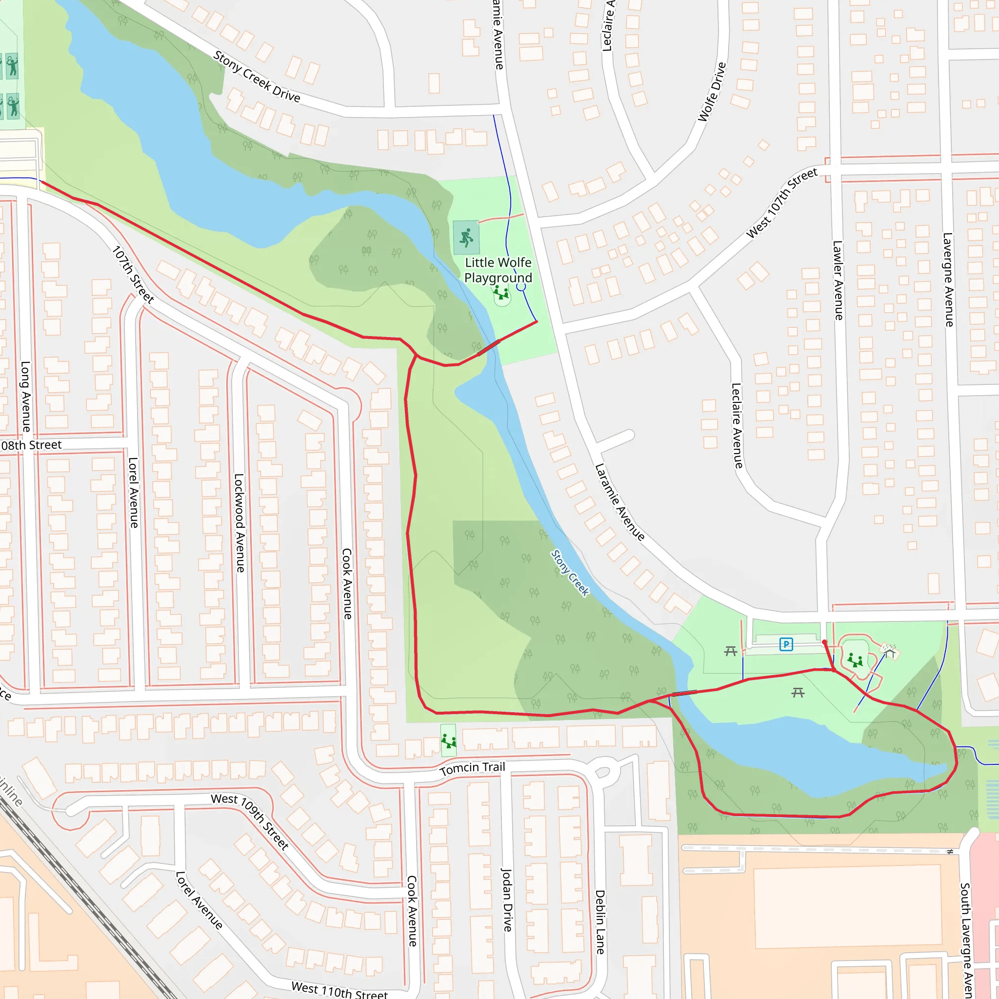 Loop along Stony Creek via Wolfe Wildlife Refuge Park mobile static map
