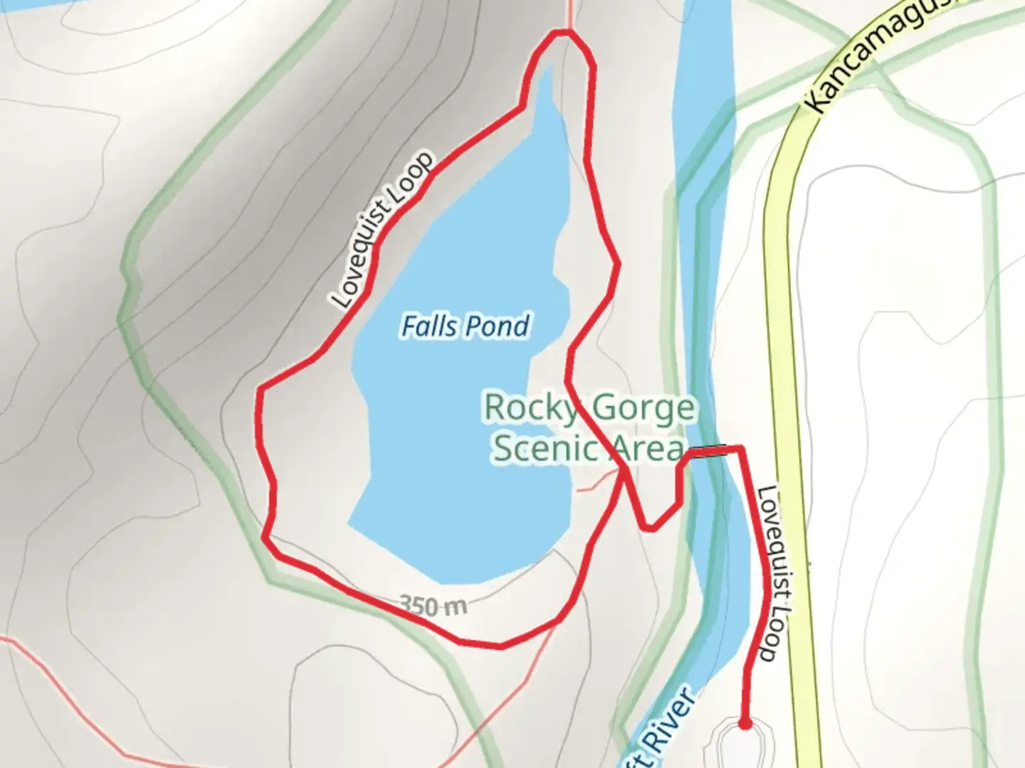 An image depicting the trail Falls Pond and Lovequist Loop Trail and its surrounding area.