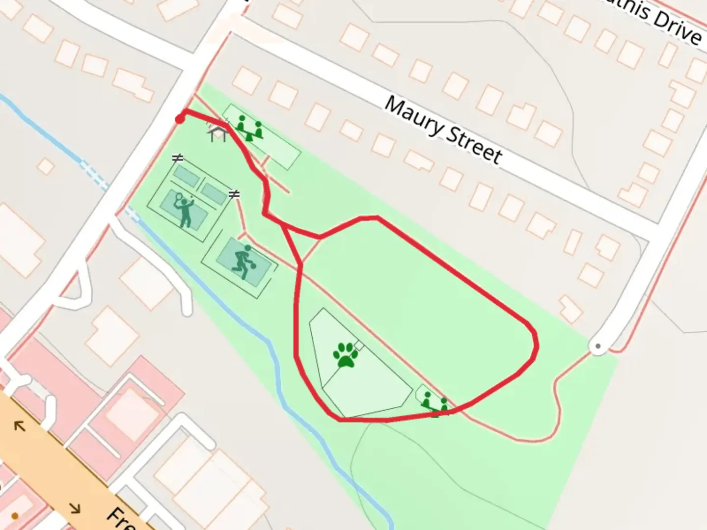 An image depicting the trail Enderly Park Loop and its surrounding area.