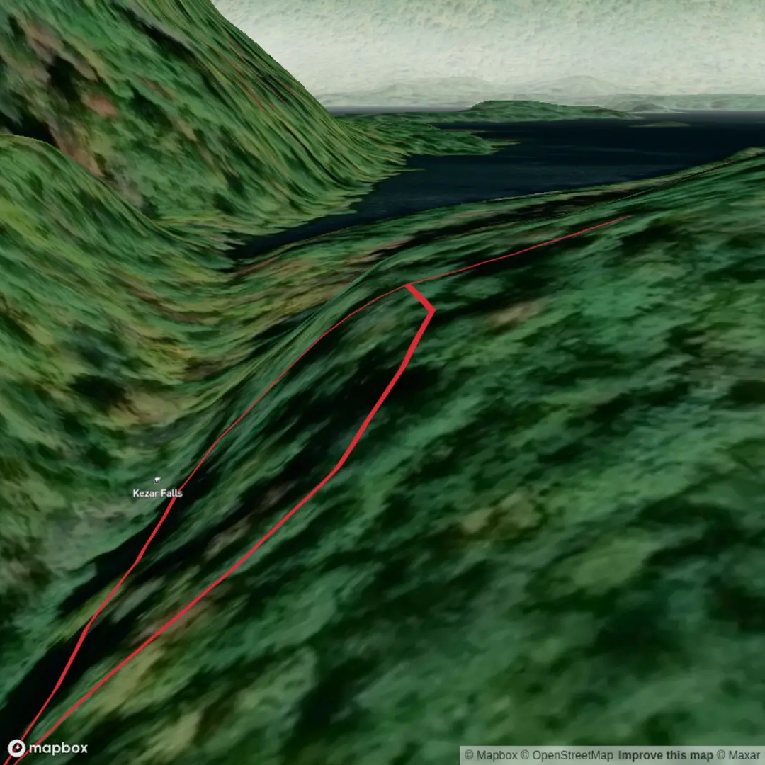 An image depicting the trail Kezar Falls and its surrounding area.