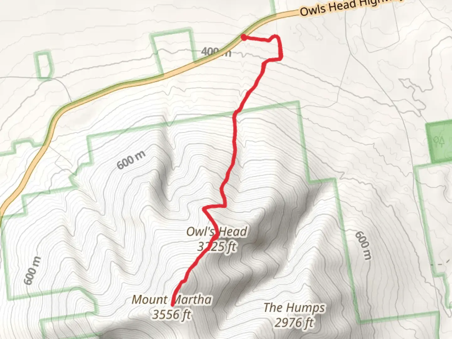 An image depicting the trail Owl's Head and Mount Martha and its surrounding area.