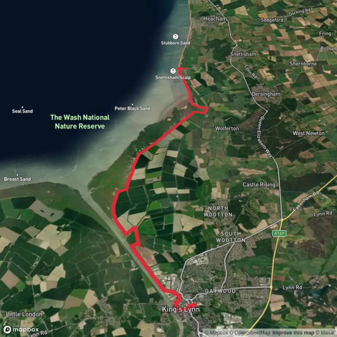 An image depicting the trail King's Lynn to Snettisham Scalp and its surrounding area.