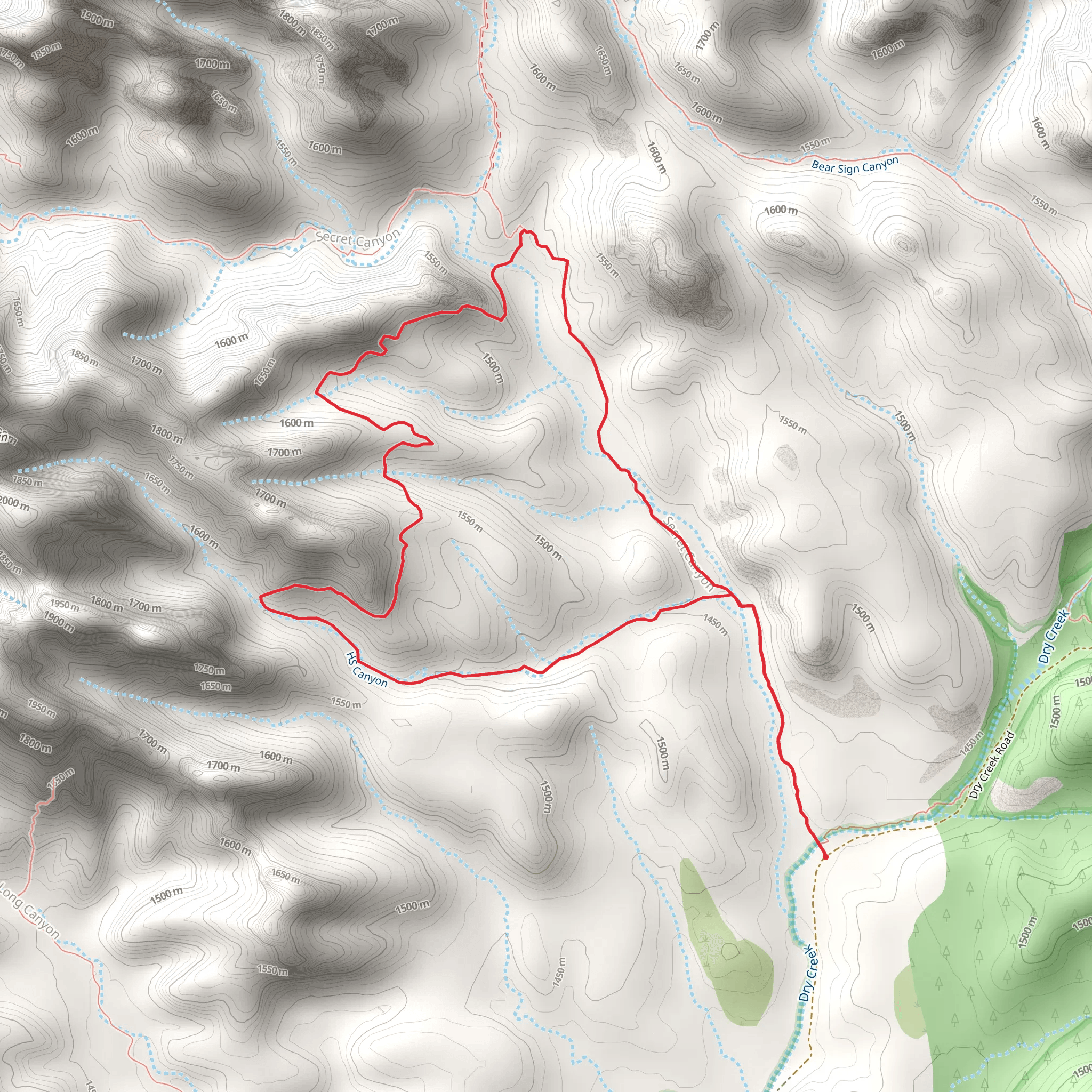 HS Canyon and Secret Canyon Loop Trail mobile static map