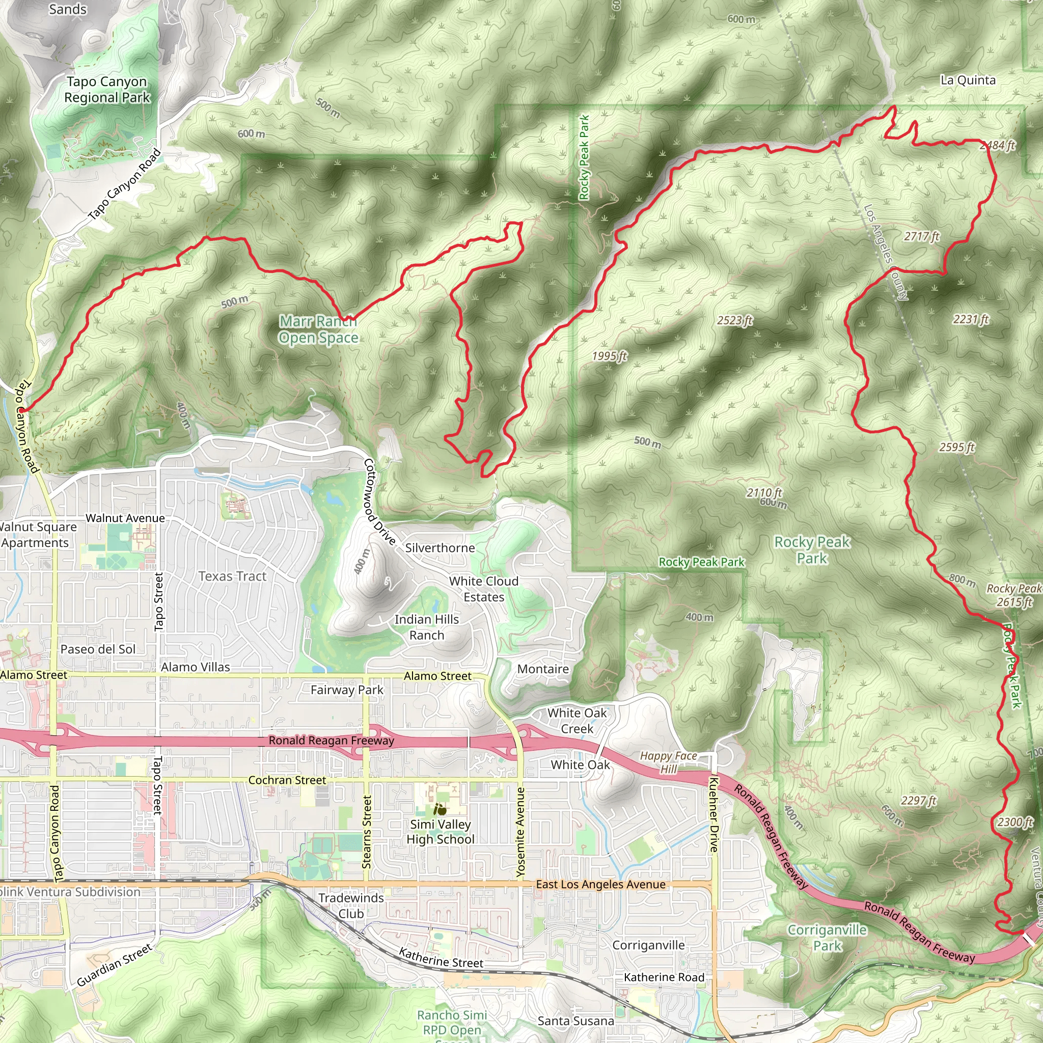 Tapo Canyon and Rocky Peak Trail mobile static map