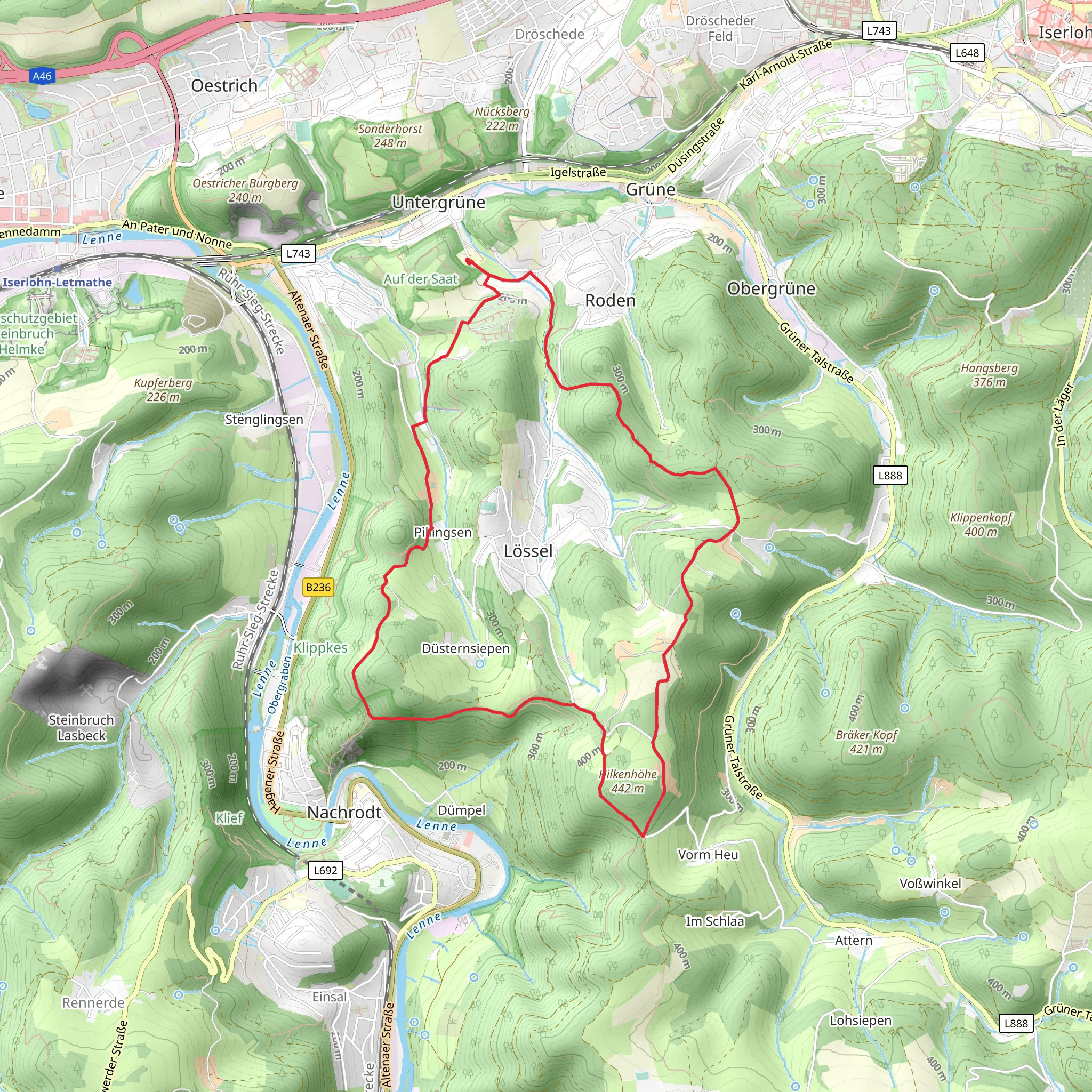Kleingärtnerverein Emberg, Stütberg and Hilkenhöhe Loop via Pillingser Weg mobile static map