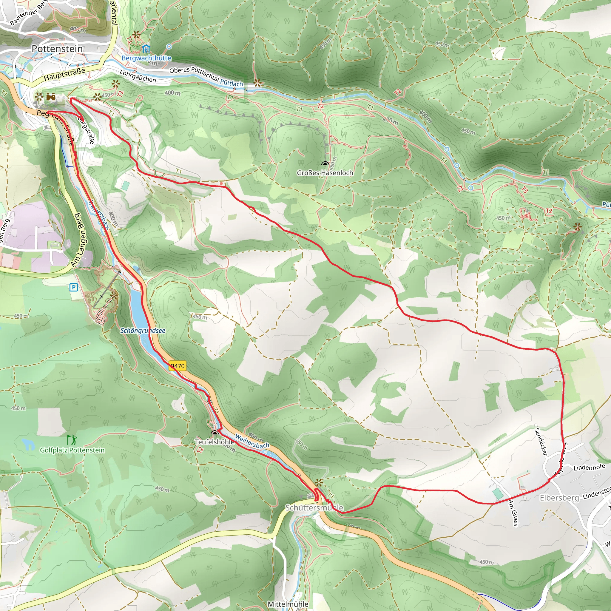 Teufelshöhle, Schuettersmuehle and Hofmanns Kapelle Loop mobile static map