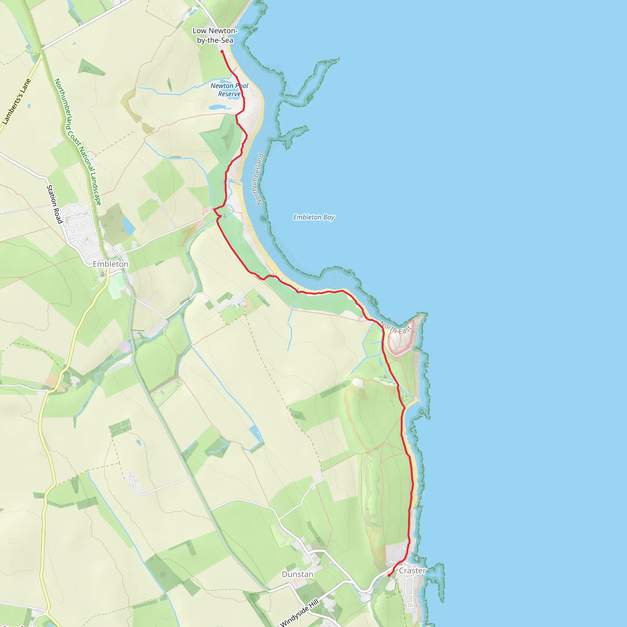 Craster to Dunstanburgh Castle Walk mobile static map