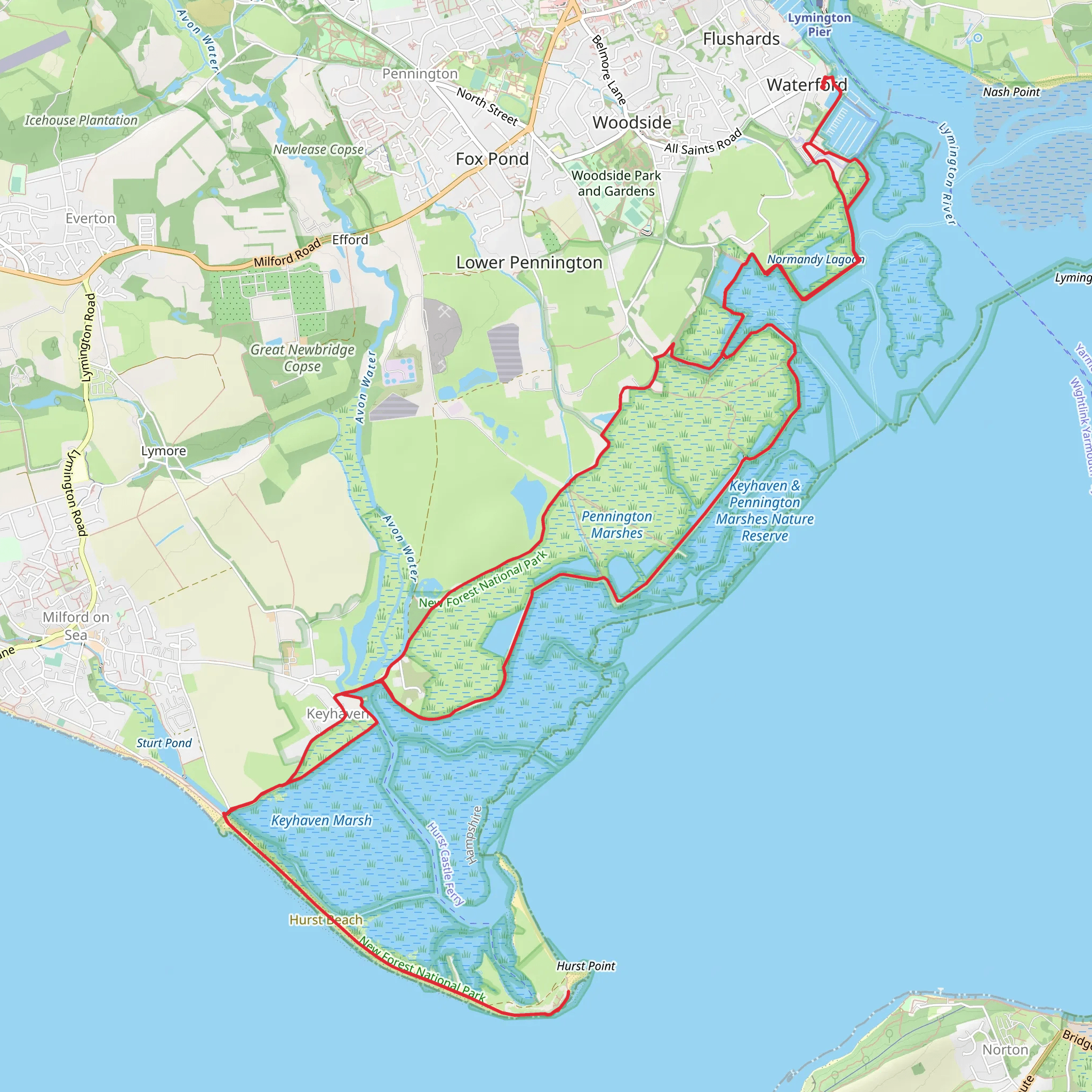 Lymington-hurst castle 20k mobile static map