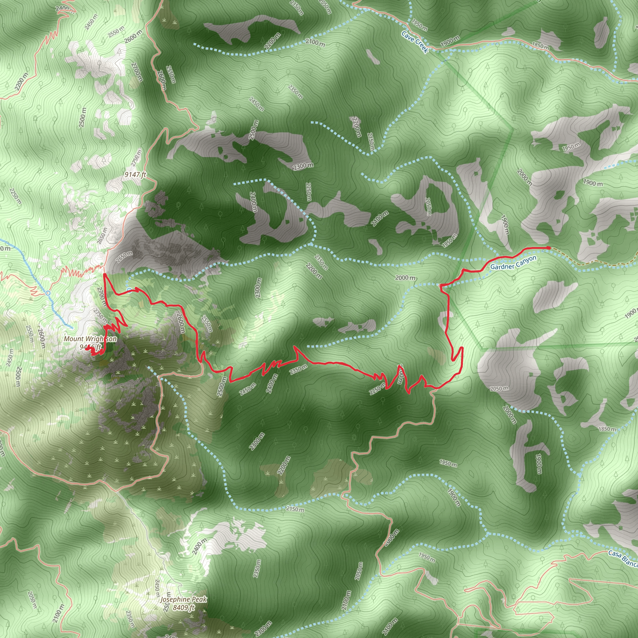 Mount Wrightson via Gardner Canyon Trail mobile static map