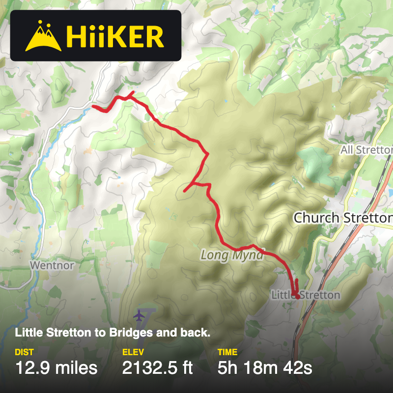 A map preview of the recording Little Stretton to Bridges and back..