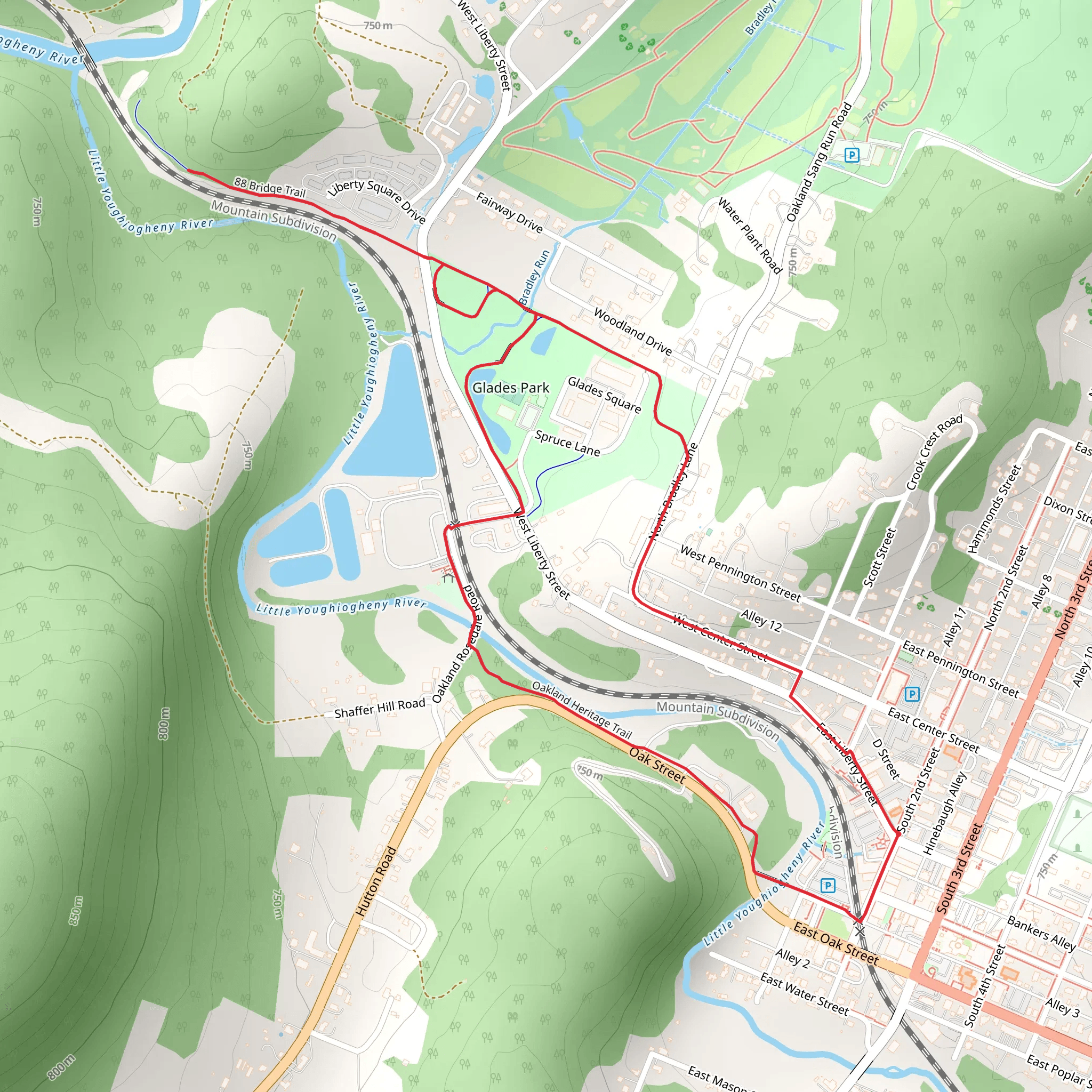 Oakland Heritage and 88 Bridge Loop Trail mobile static map