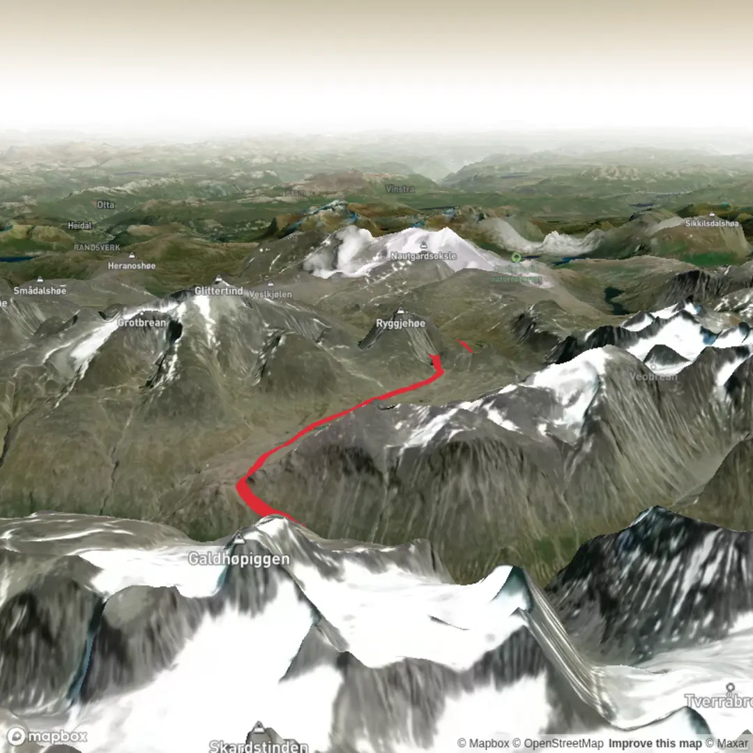 An image depicting the trail Spiterstule - Glitterheim and its surrounding area.