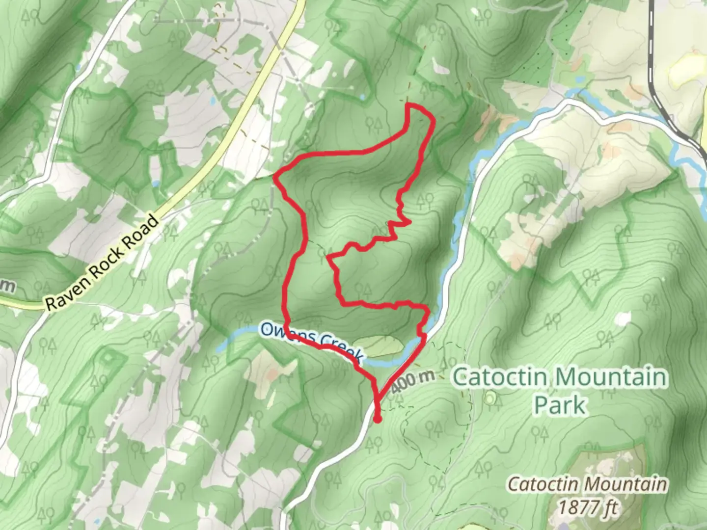 An image depicting the trail Owens Creek, Adirondack and Catoctin National Recreation Loop Trail and its surrounding area.