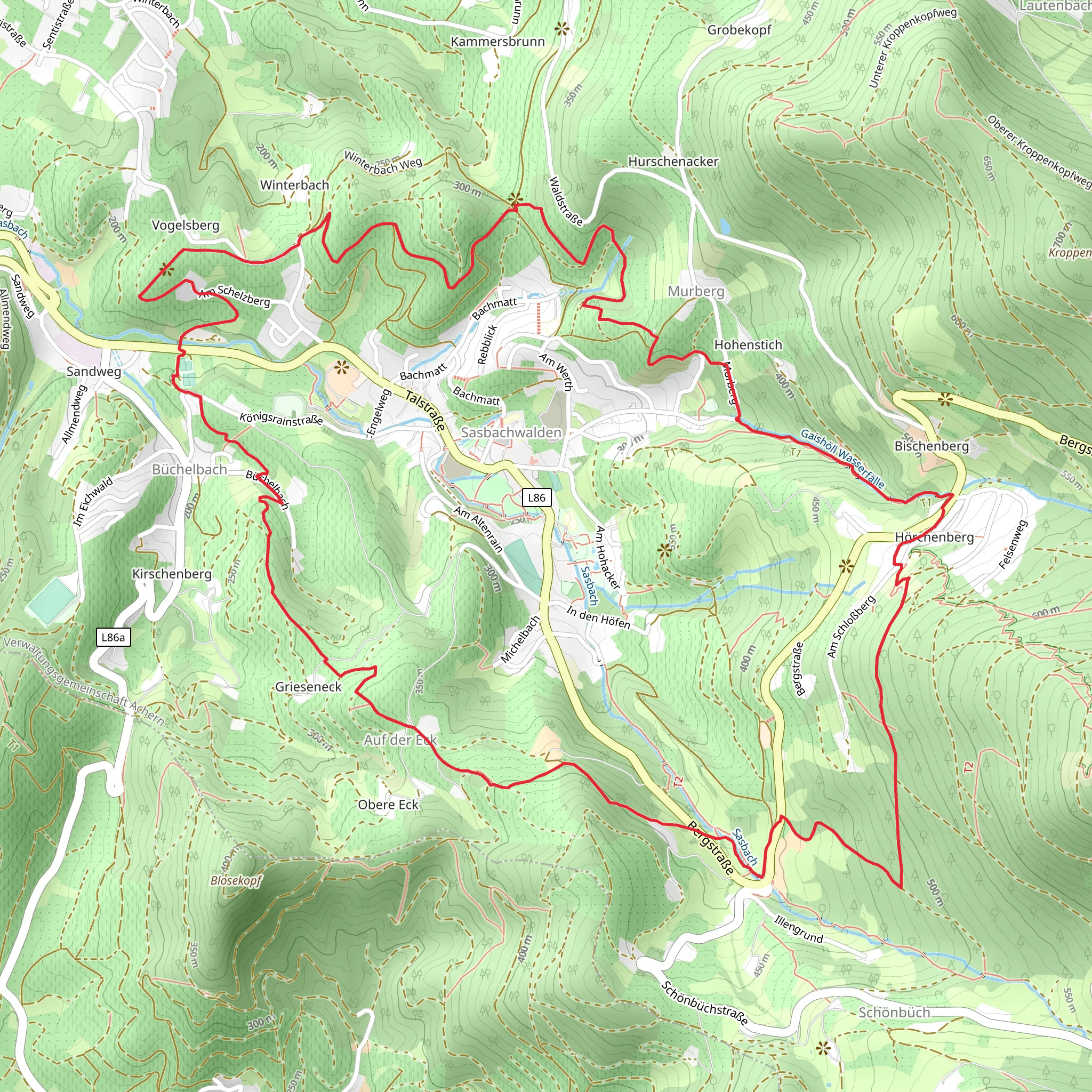 Muensterblick via Erlebnis Rundweg Obersasbach and Schnapsbrunnenweg mobile static map