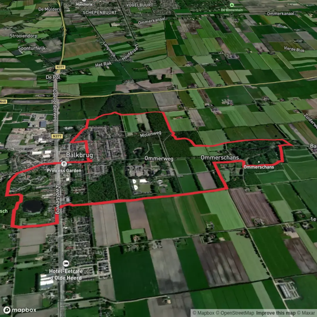 An image depicting the trail Ommerschans Loop and its surrounding area.