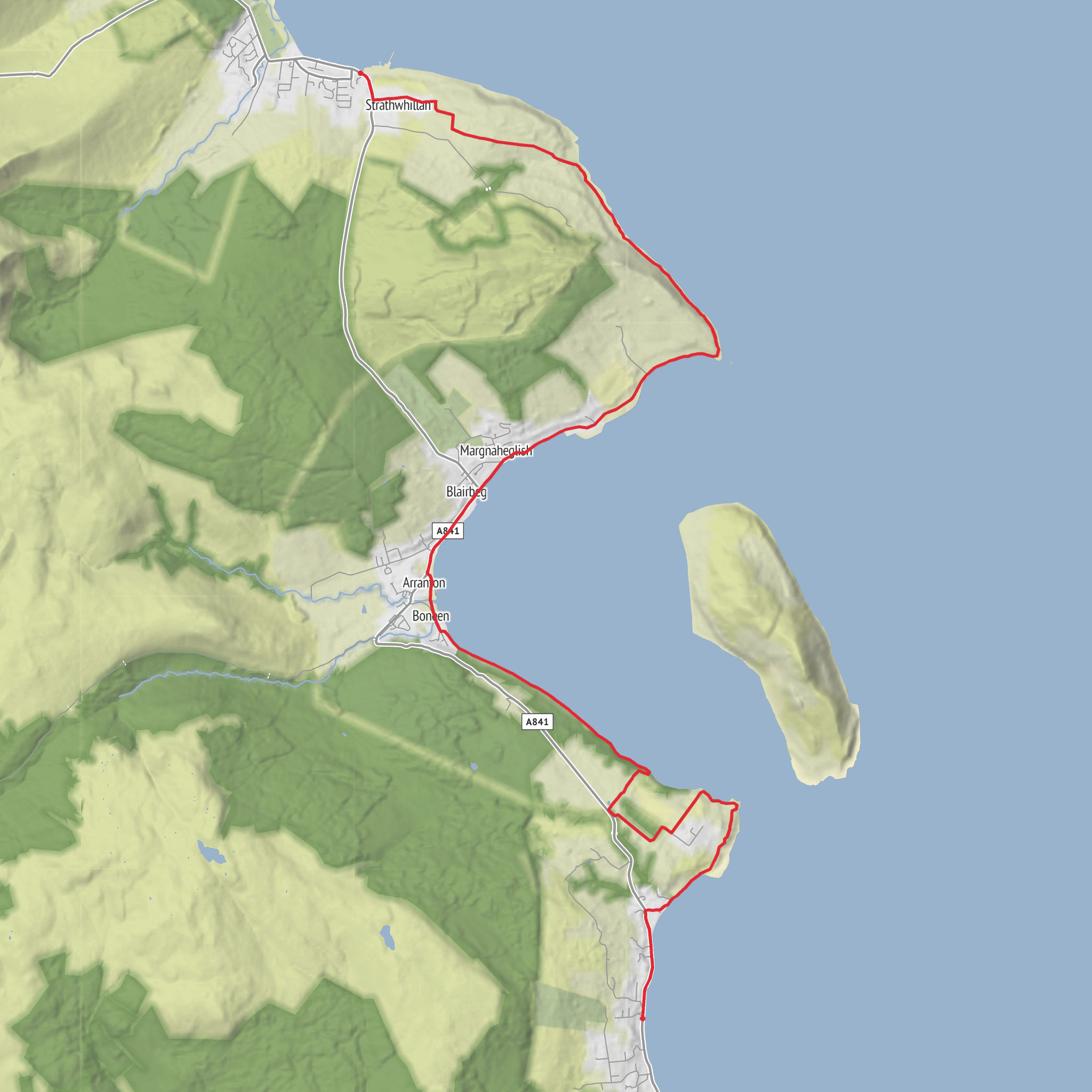 Whiting Bay to Brodick Bay via Kingscross Point, Lamlash Bay and Clauchlands Point mobile static map
