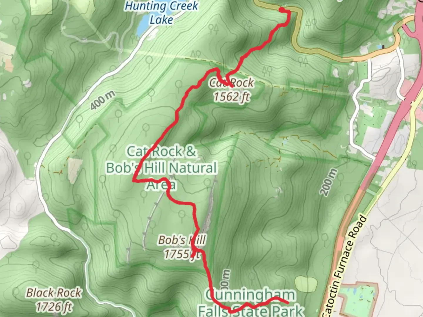 An image depicting the trail Cat Rock and Bob's Hill Trail and its surrounding area.
