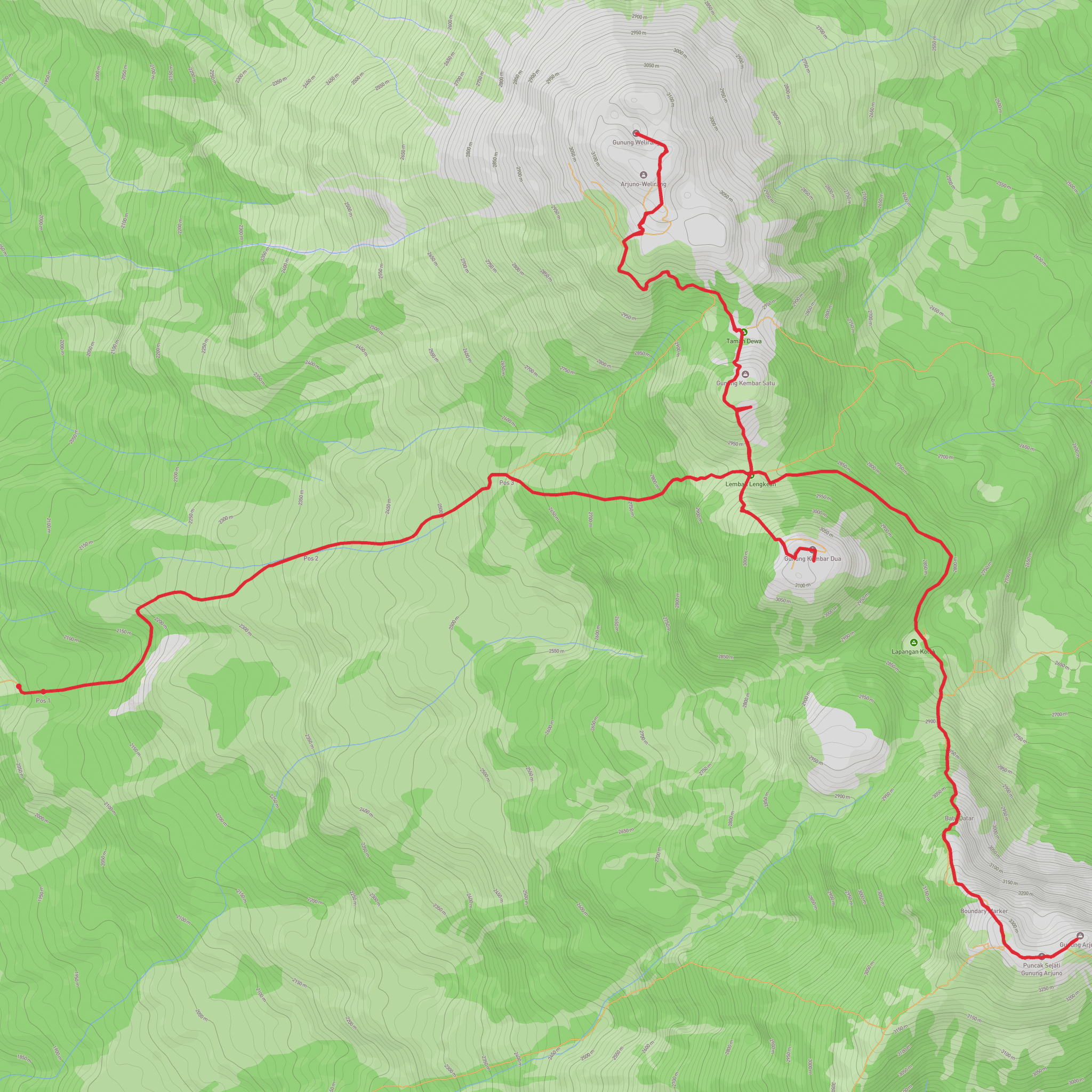Gunung Arjuno, Gunung Welirang and Gunung Kembar Dua mobile static map