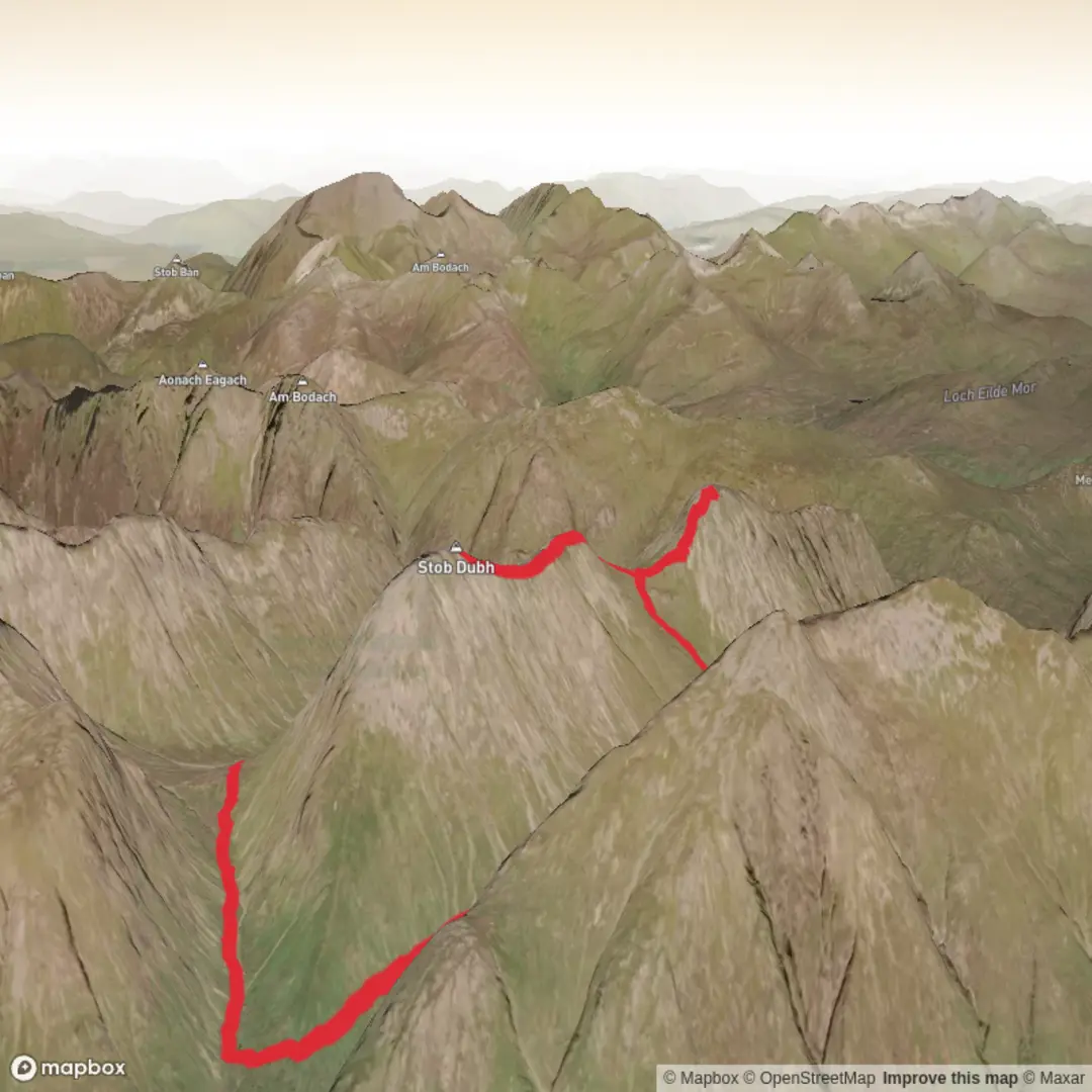 An image depicting the trail Glencoe: Stob Dubh and Stob Coire Raineach Circular - AllTrails and its surrounding area.