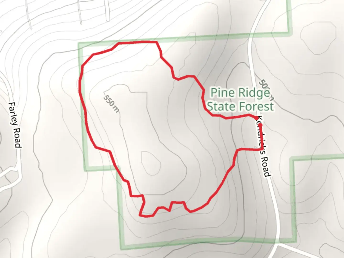 An image depicting the trail Kendricks Road Loop and its surrounding area.