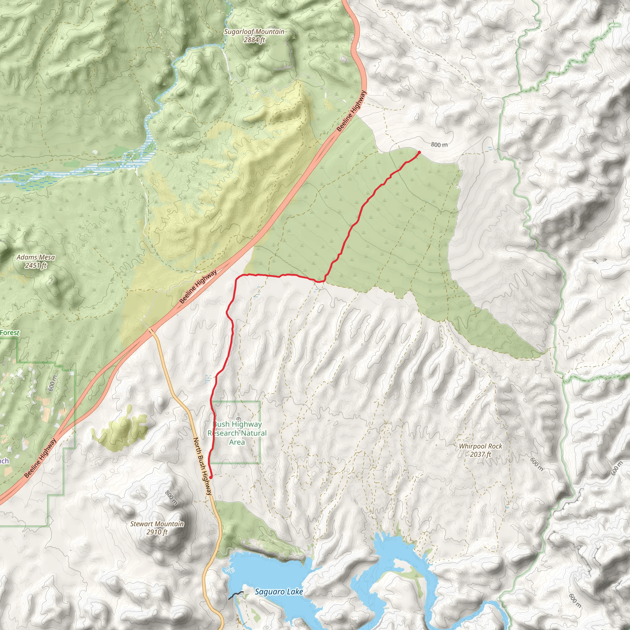 North Bush Highway to Four Peaks - El Oso Road mobile static map