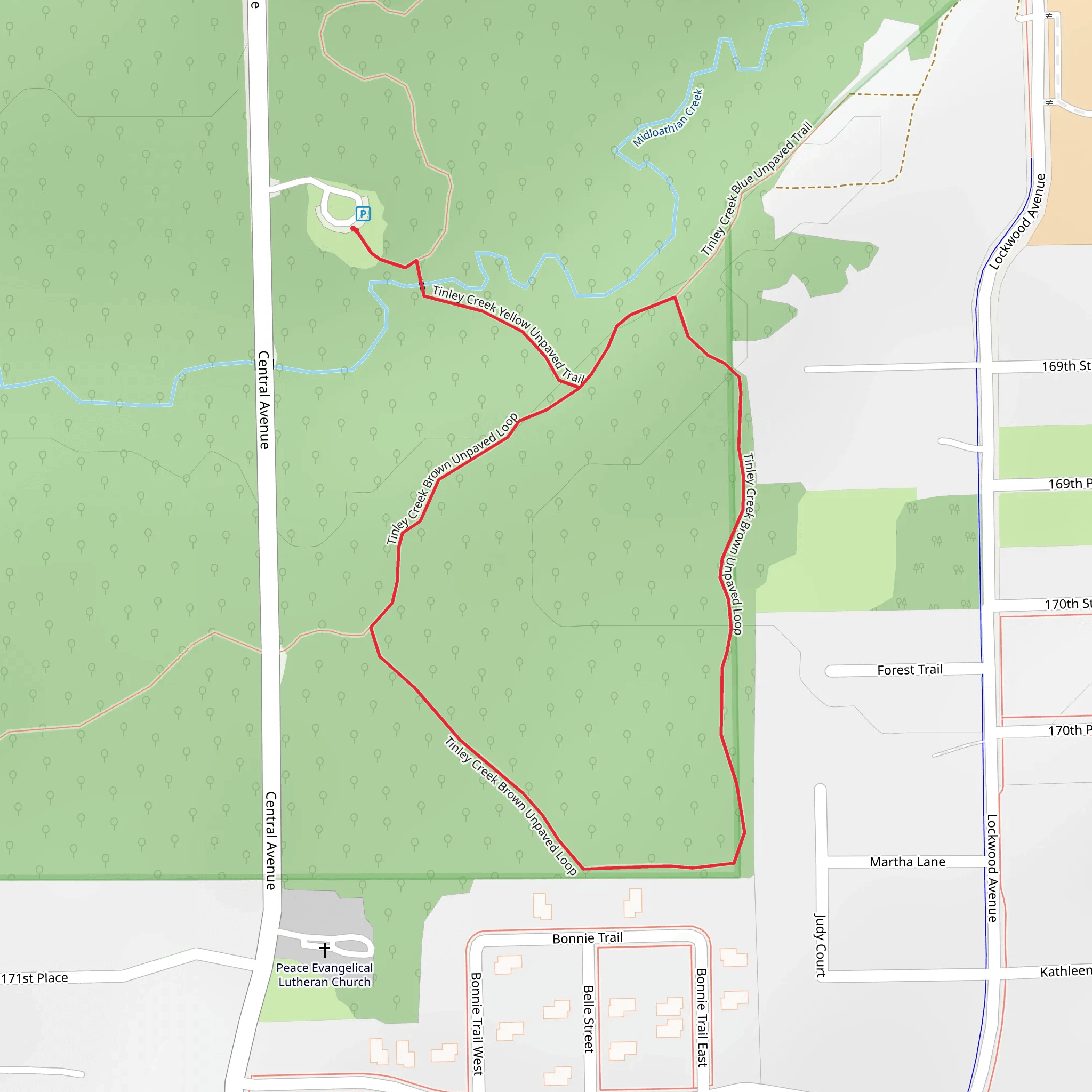 Tinley Creek Brown Unpaved Loop mobile static map