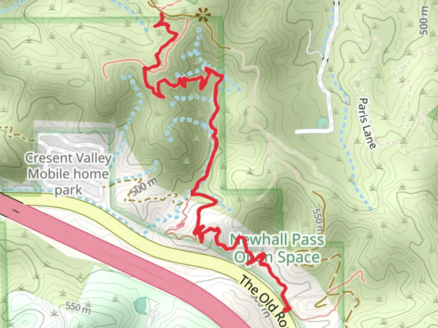 An image depicting the trail Newhall Open Space Trail and its surrounding area.