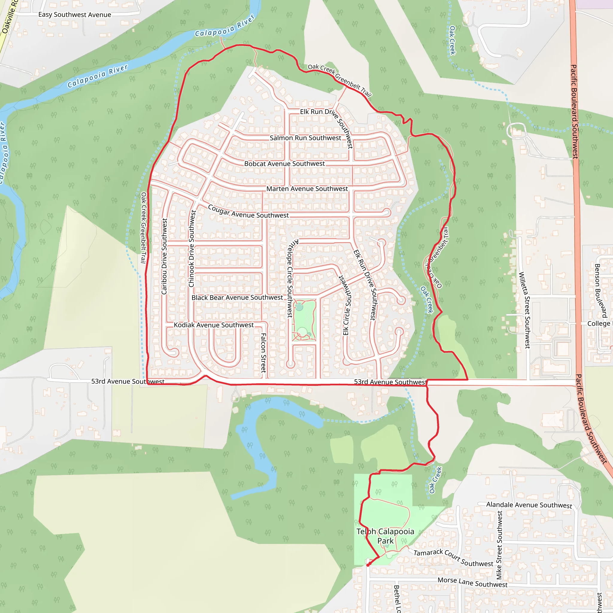 Oak Creek Greenbelt Loop Trail mobile static map