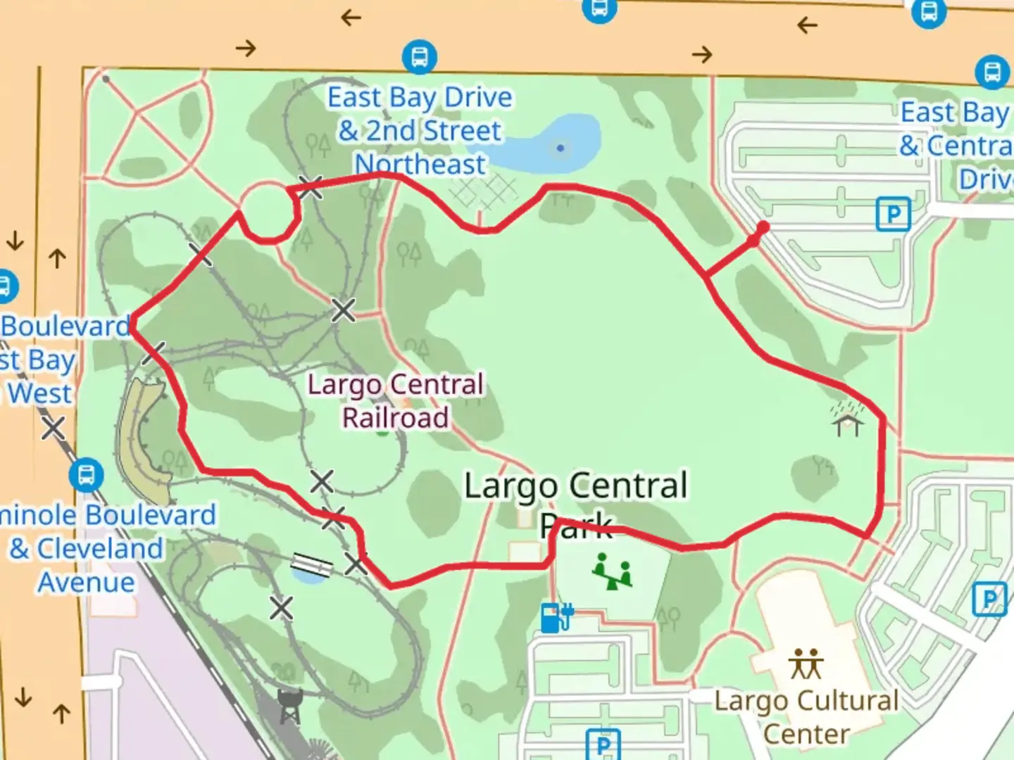 An image depicting the trail Largo Central Park Loop and its surrounding area.