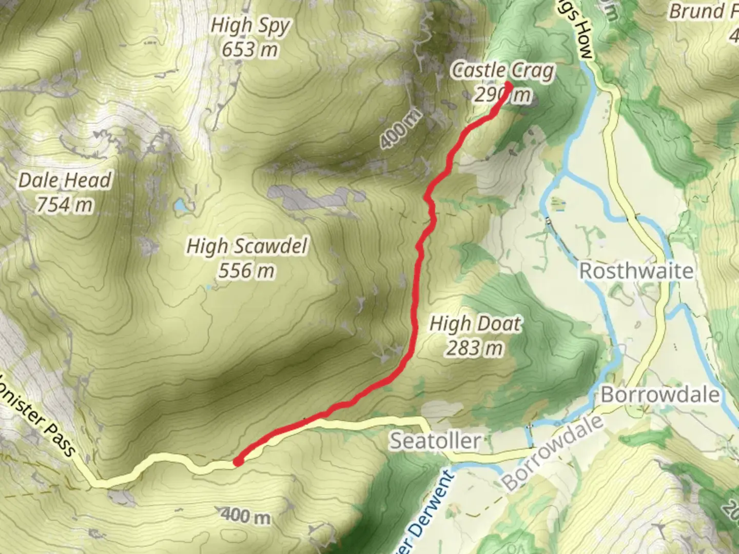 An image depicting the trail Castle Crag Walk and its surrounding area.