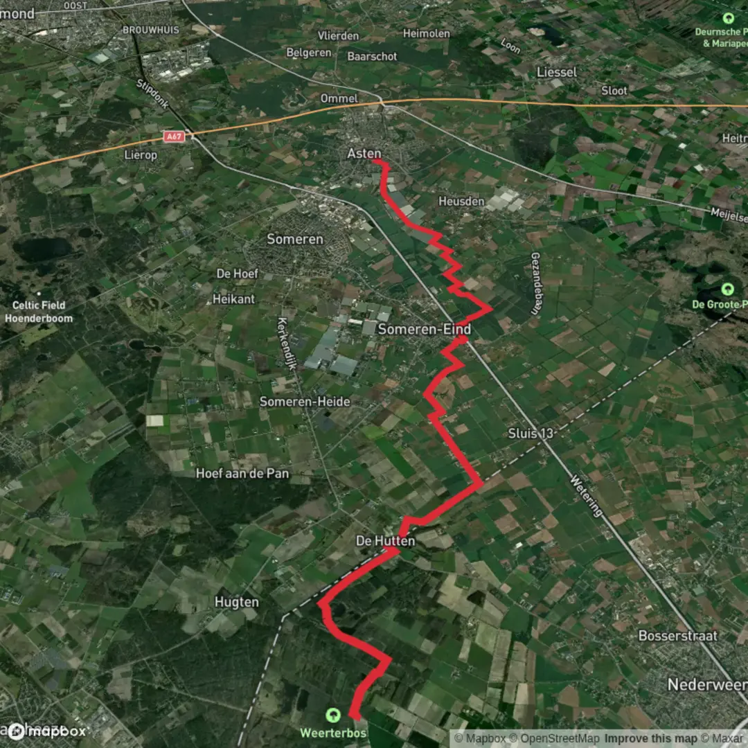 An image depicting the trail Daatjeshoeve to Asten Walk and its surrounding area.