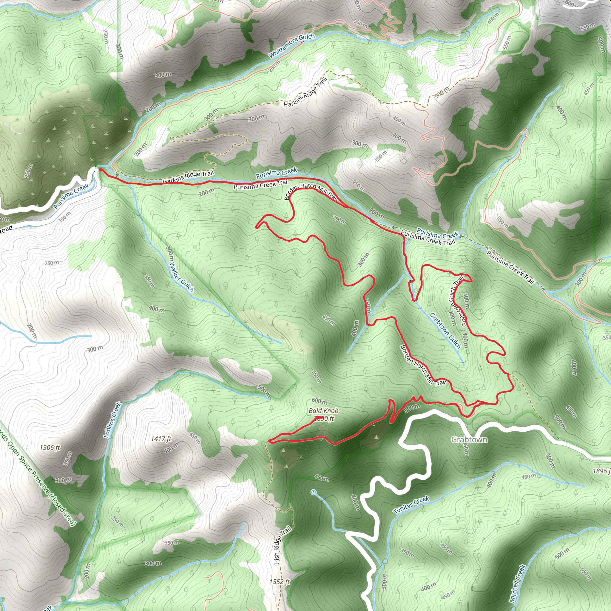 Borden Hatch Mill - Grabtown Gulch - Bald Knob Loop Trail mobile static map