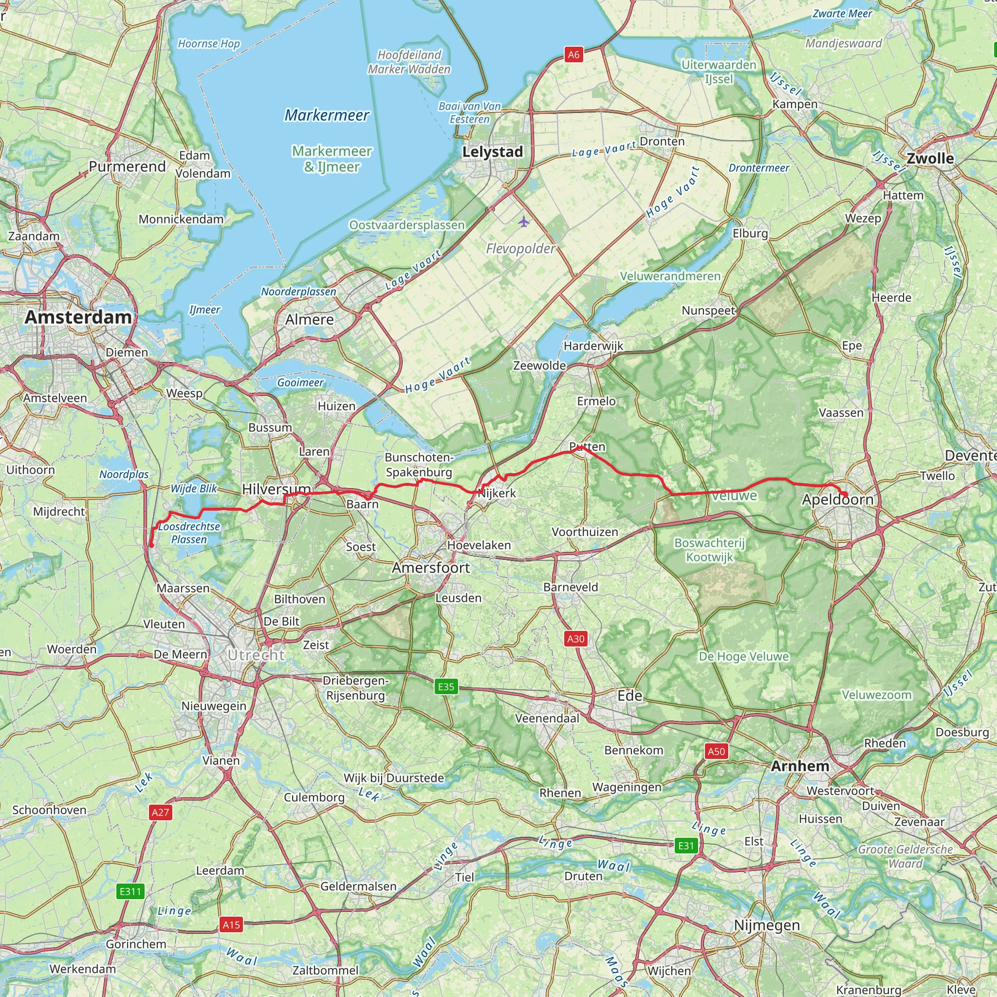 Apeldoorn to Breukelen via Amersfoortseweg and Nijkerkerstraat mobile static map