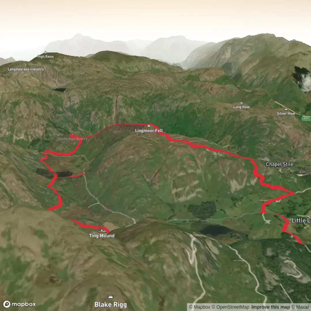 An image depicting the trail Bleatarn Cathedral Quarries and Lingmore Fell and its surrounding area.