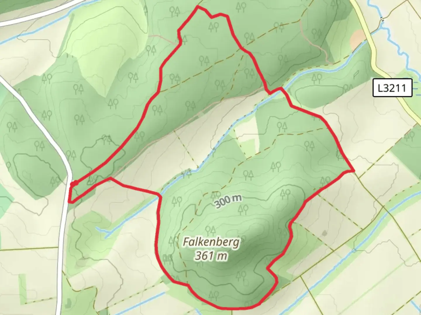 An image depicting the trail Falkenberg and Großer Stuvenberg Loop and its surrounding area.