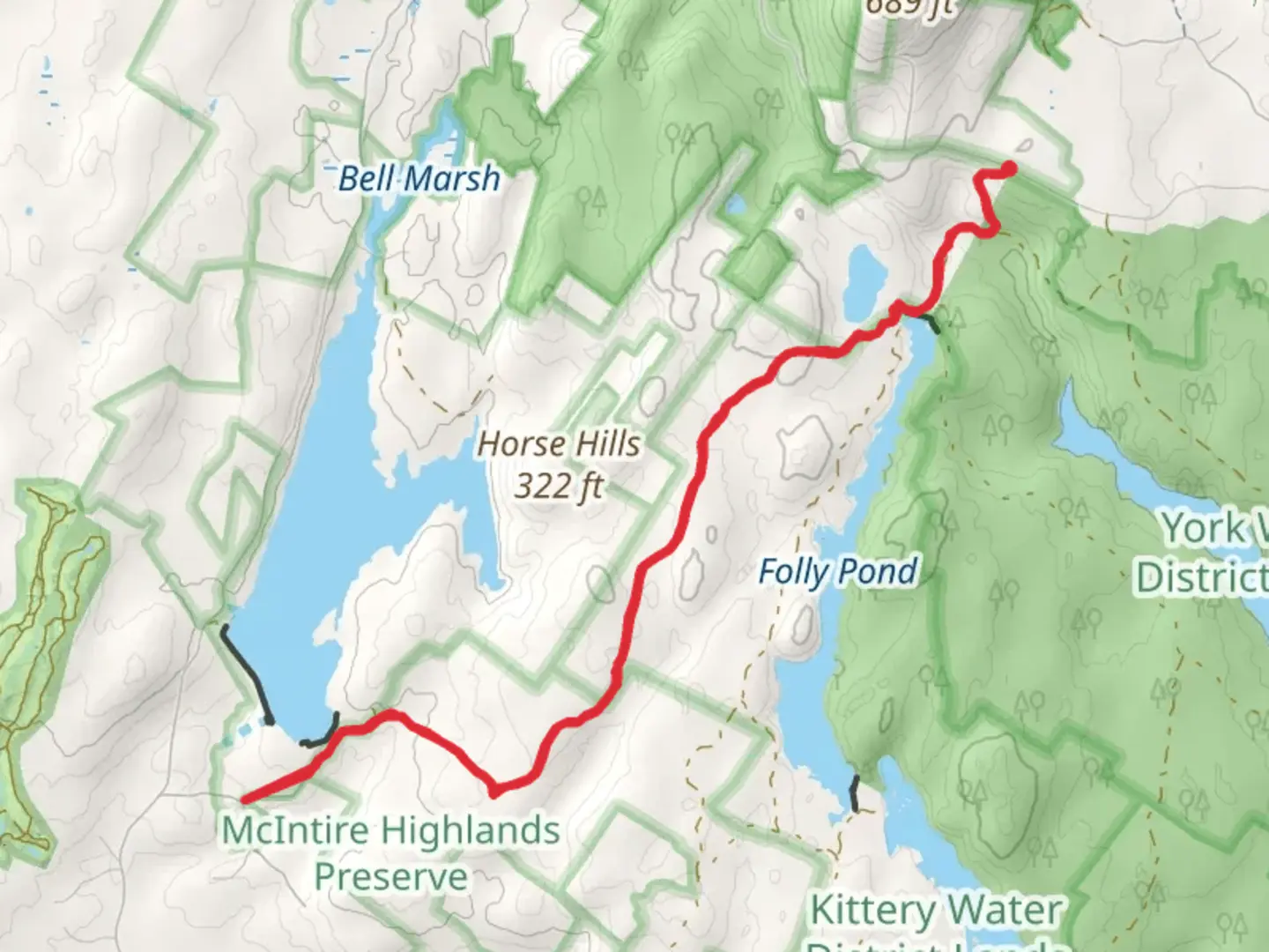 An image depicting the trail Welchs Pond and Horse Hills and its surrounding area.