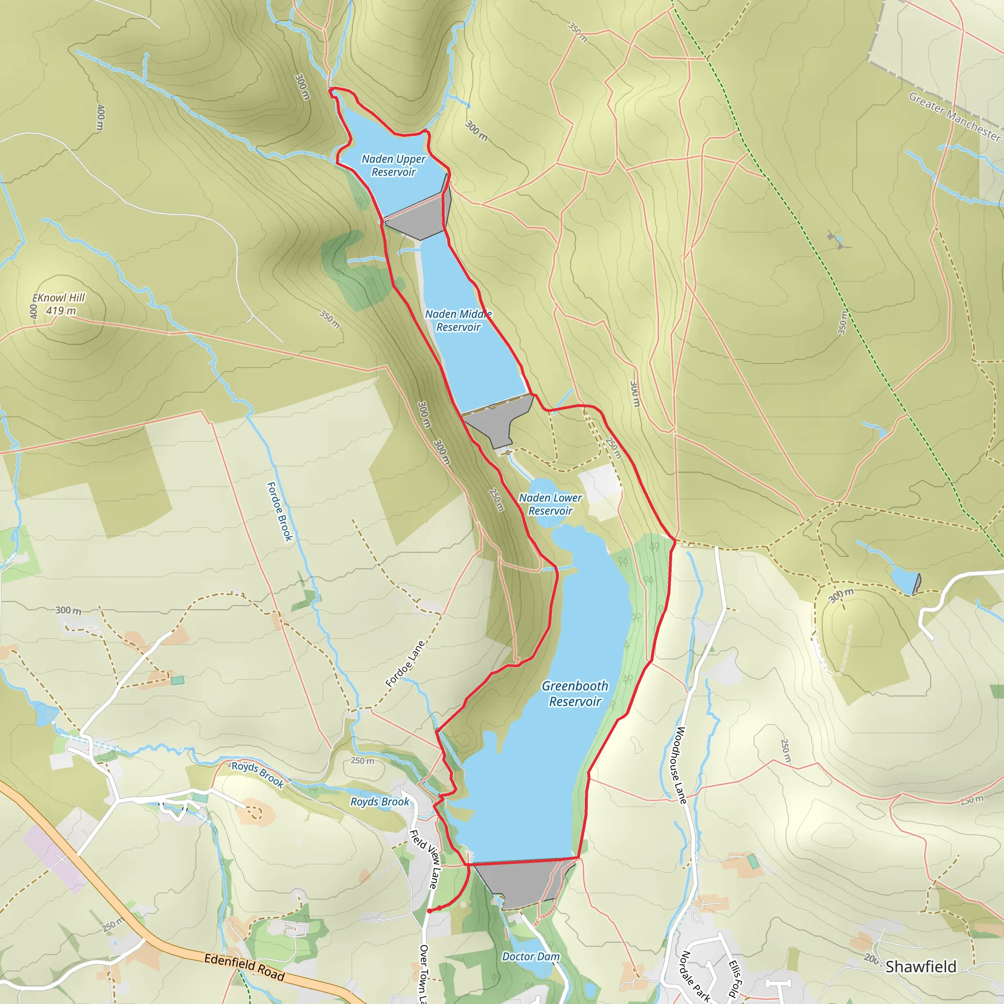 Greenboth Reservoir and Naden Reservoir Loop mobile static map